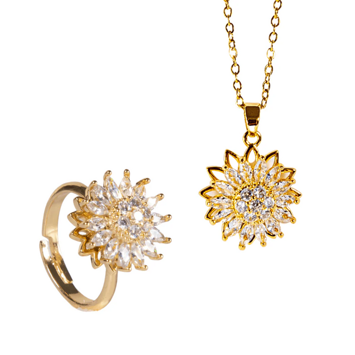 (KIT PRIMAVERA) Collar giratorio de girasol + 🎁¡ANILLO DE GIRASOL OBSEQUIO!🎁