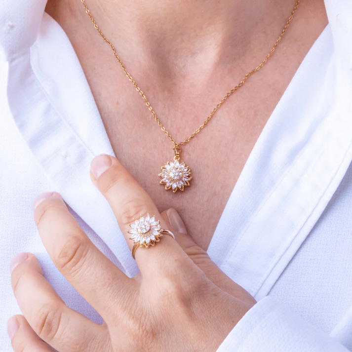 (KIT PRIMAVERA) Collar giratorio de girasol + 🎁¡ANILLO DE GIRASOL OBSEQUIO!🎁