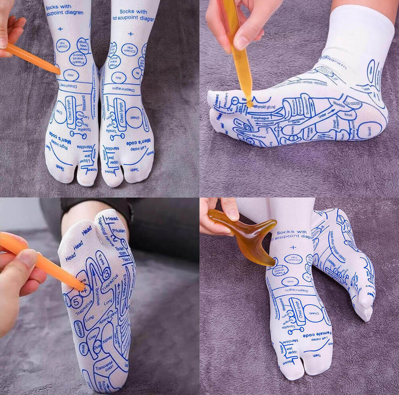 Calcetines para masaje, acupresión y reflexología (gratis herramienta de masaje)