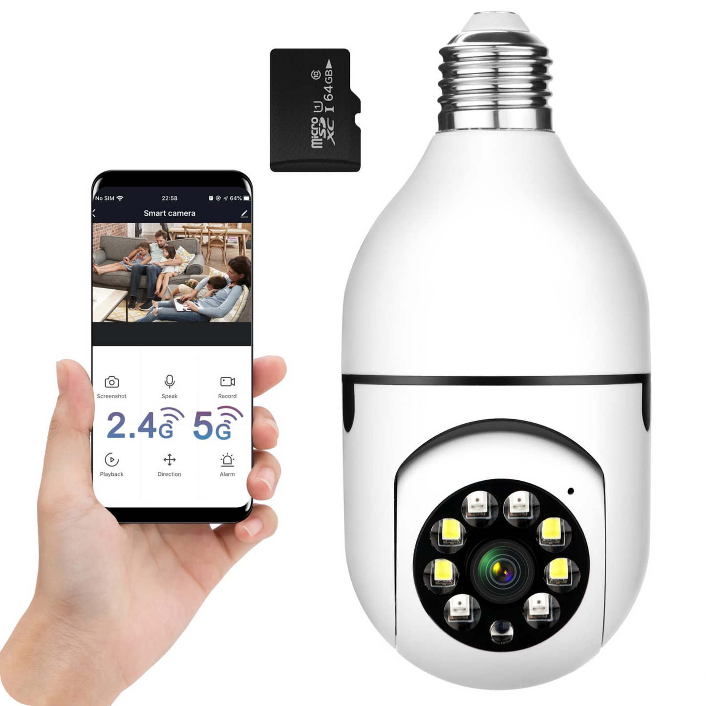 Cámara Tipo Bombillo Con Wifi , Rotación 360° Y Visión Nocturna