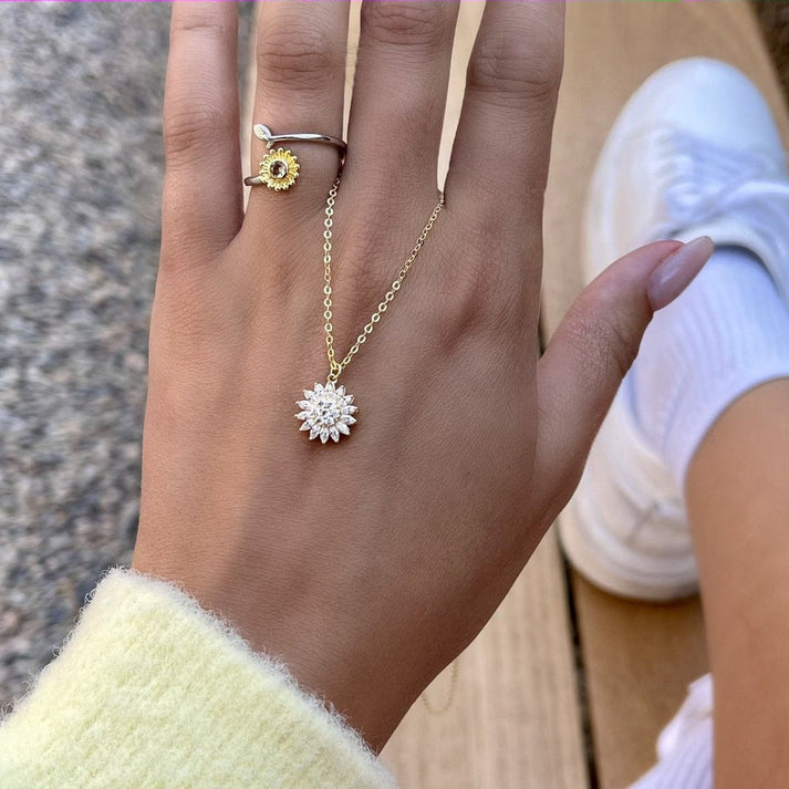 (KIT PRIMAVERA) Collar giratorio de girasol + 🎁¡ANILLO DE GIRASOL OBSEQUIO!🎁