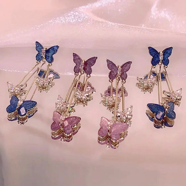 Pendientes mariposa🦋 de cristal borlados💎