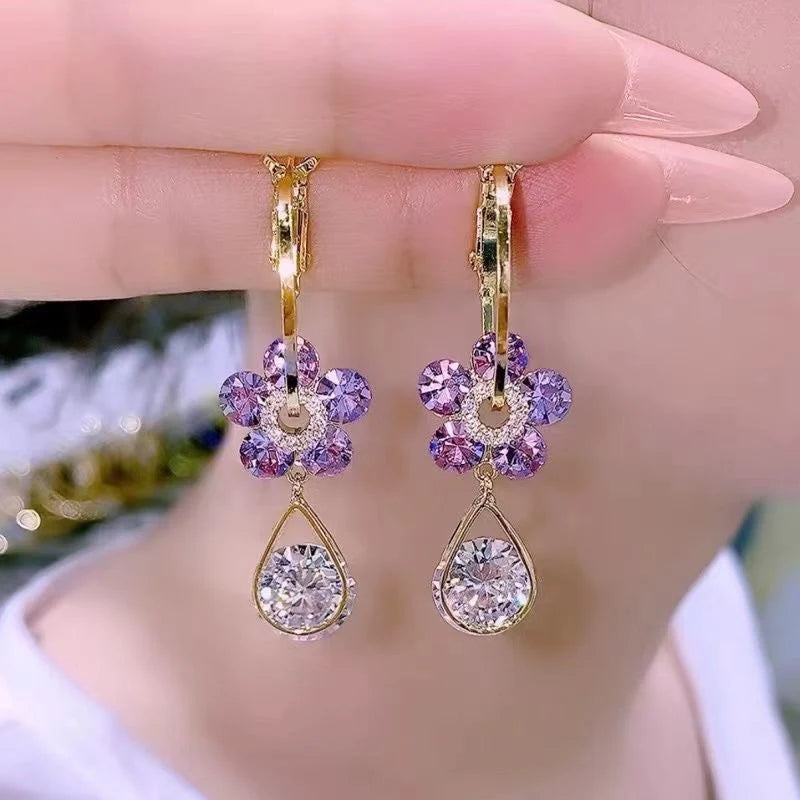 Fashion Flower - Aretes De Flor De Cristal