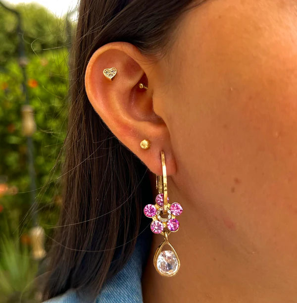 Fashion Flower - Aretes De Flor De Cristal