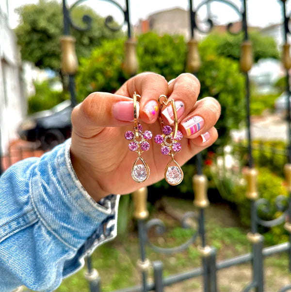 Fashion Flower - Aretes De Flor De Cristal