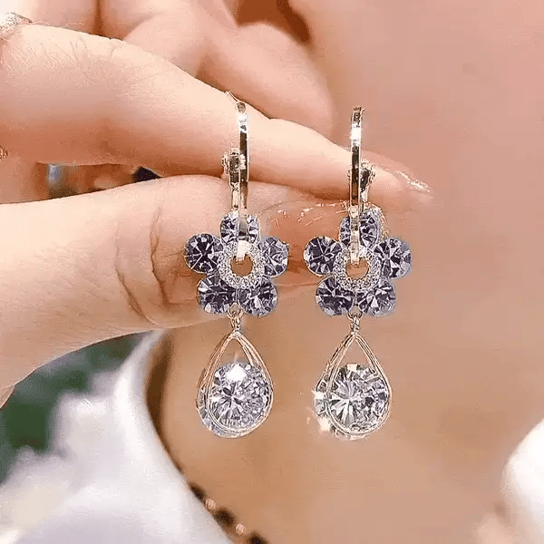 Fashion Flower - Aretes De Flor De Cristal