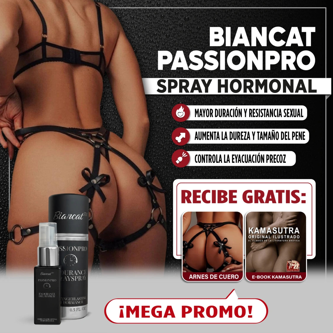 PassionPro Spray + Arnés Premium + Ebook Kamasutra