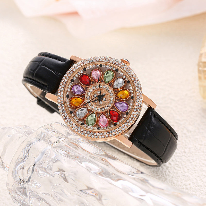 Reloj De Mujer Con Esfera Giratoria Y Diamantes