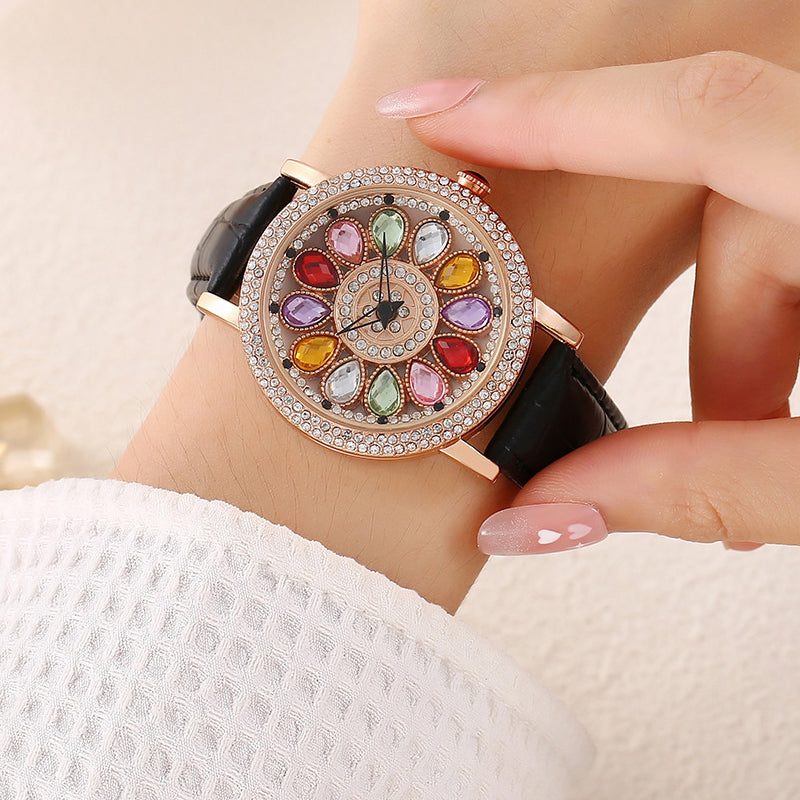 Reloj De Mujer Con Esfera Giratoria Y Diamantes
