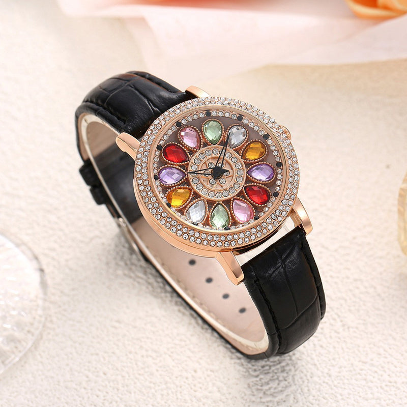 Reloj De Mujer Con Esfera Giratoria Y Diamantes