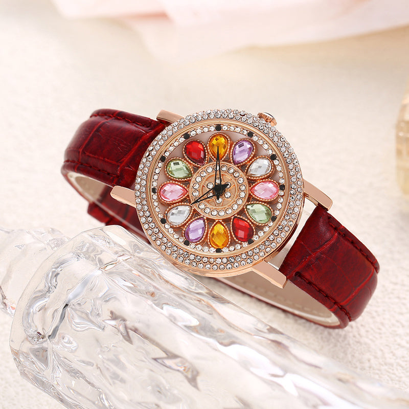 Reloj De Mujer Con Esfera Giratoria Y Diamantes