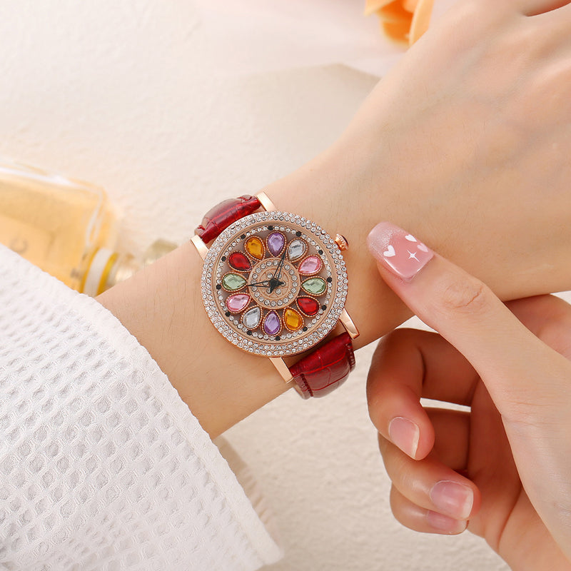 Reloj De Mujer Con Esfera Giratoria Y Diamantes