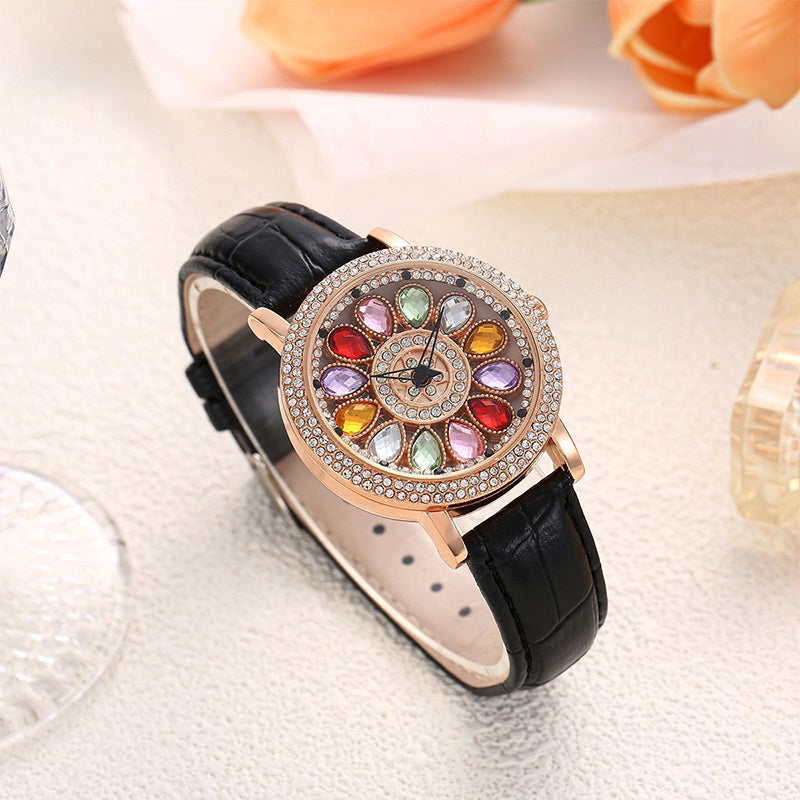 Reloj De Mujer Con Esfera Giratoria Y Diamantes