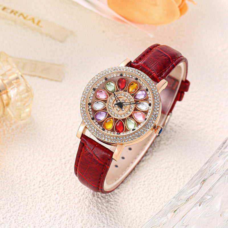 Reloj De Mujer Con Esfera Giratoria Y Diamantes