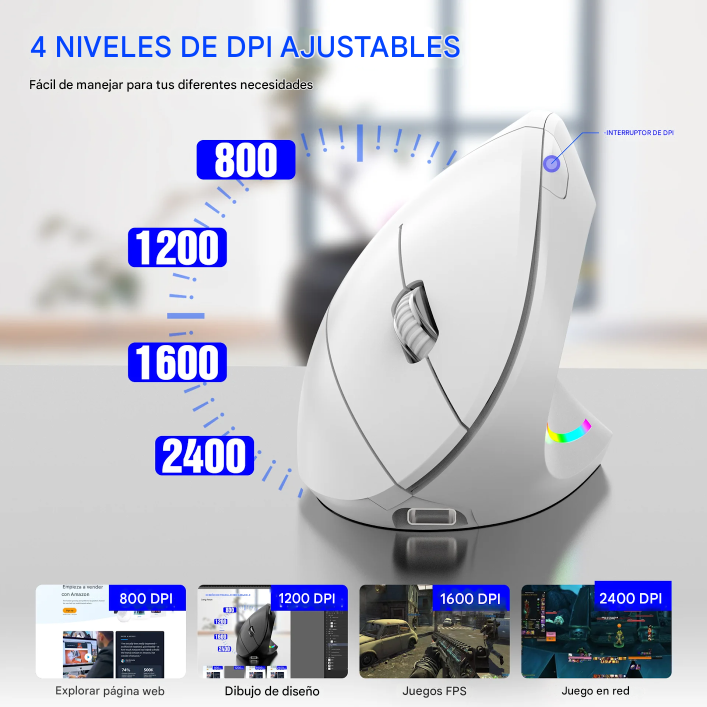 ErgoLift™ - Mouse Óptico Vertical Ergonómico Inalámbrico Recargable Por USB