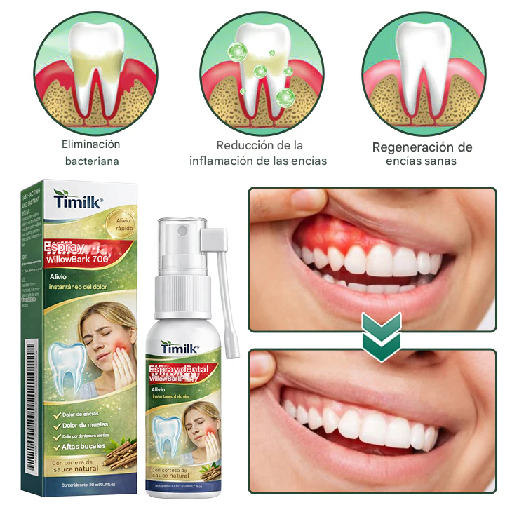 Spray dental Timilk® con aroma a corteza de sauce.