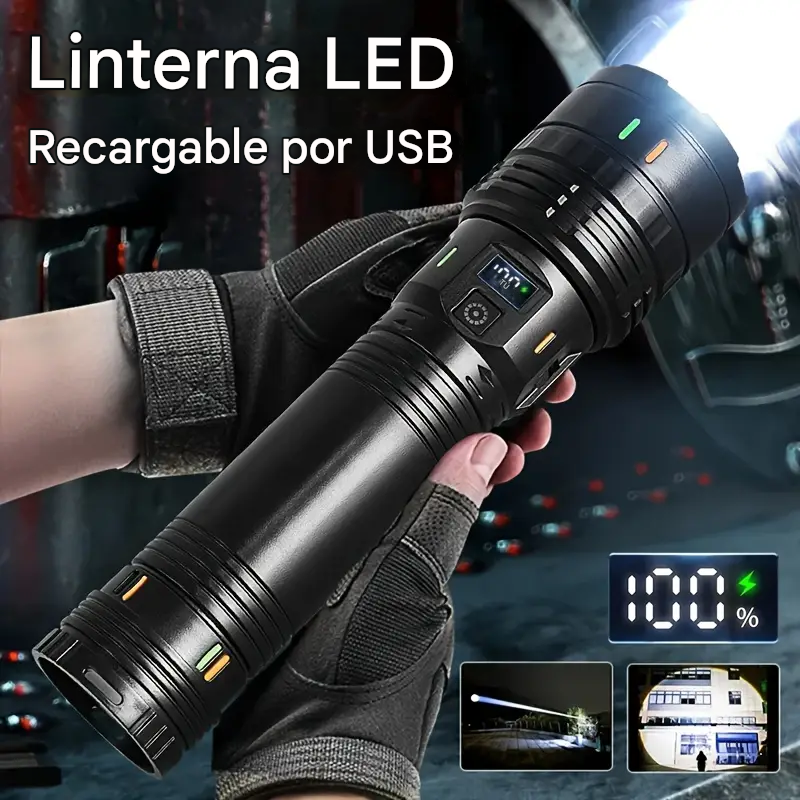 Linterna táctica recargable – Hasta 200 m de alcance