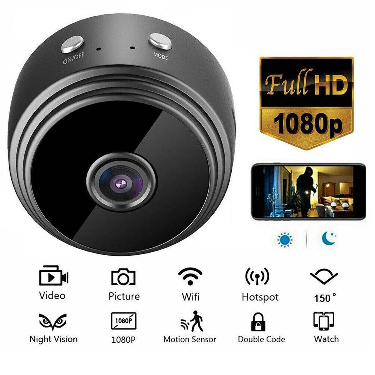 VISION 360 - Mini cámara Espia 1080 Full HD - Inalámbrica - WIFI (Incluye Software Gratis)