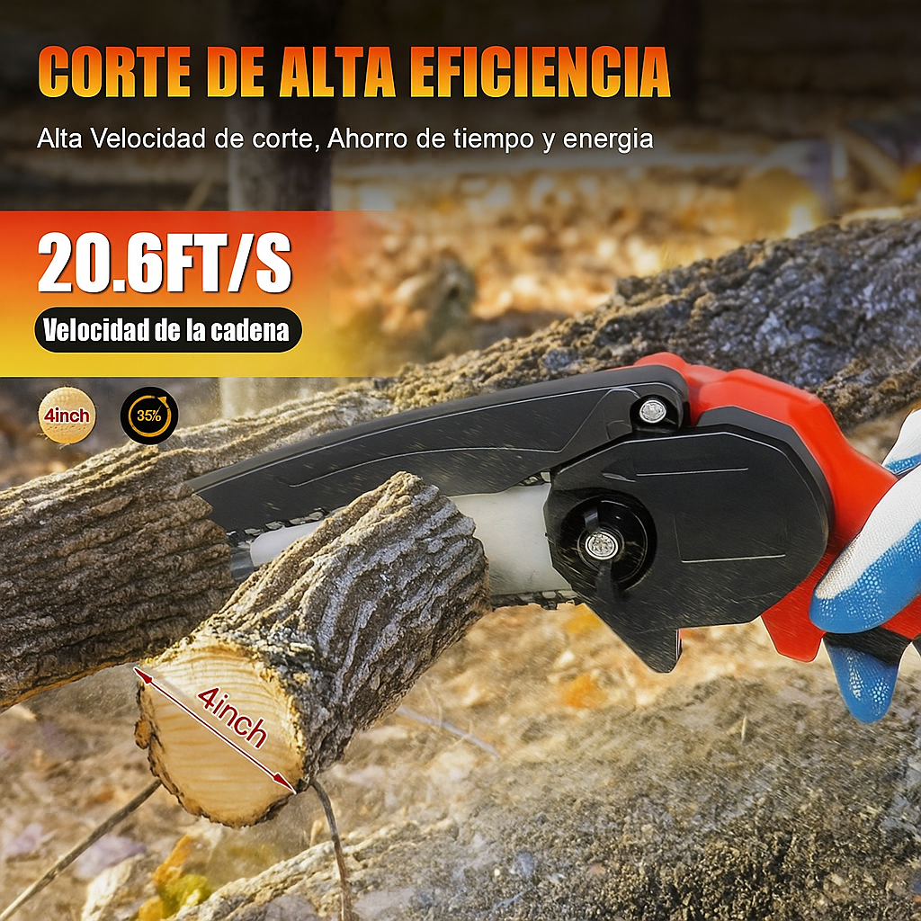 PowerCut™ – Mini Motosierra Inalámbrica 4” Portátil, Potente y de Una Sola Mano