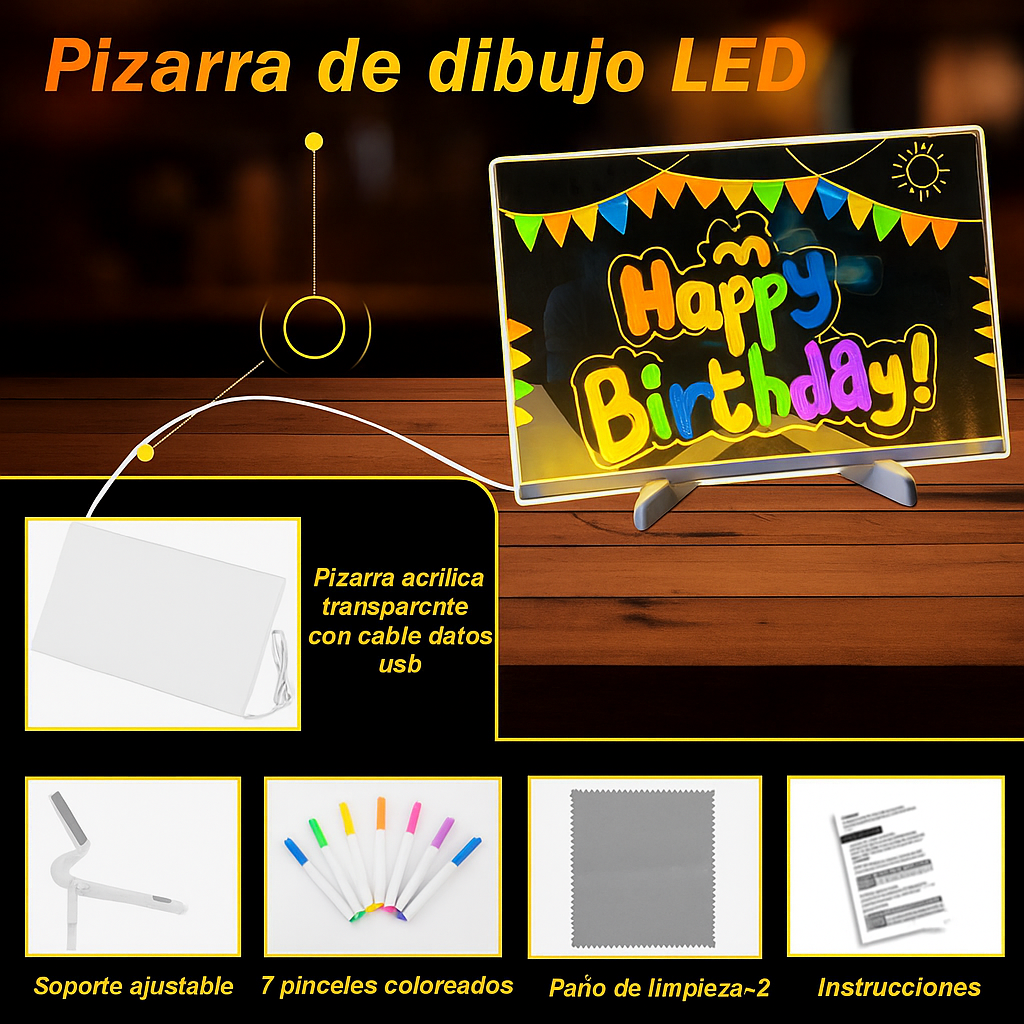 LightScript™ – Tablero LED Montessori Creativo Reescribible con Luz RGB