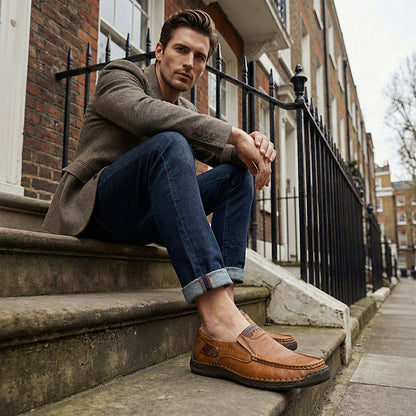 Zapatos clásicos de cuero sin cordones para hombre: piel de becerro de primera calidad, comodidad y estilo sin esfuerzo