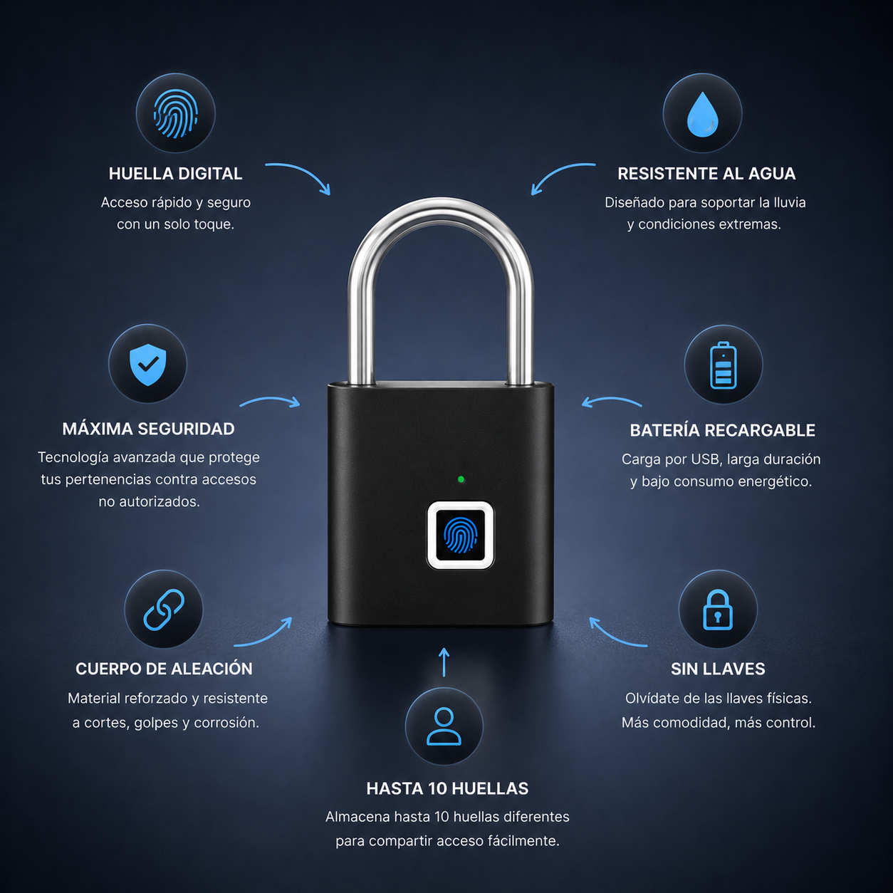 Candado Inteligente Con Huella Digital Recargable | Seguridad Inteligente