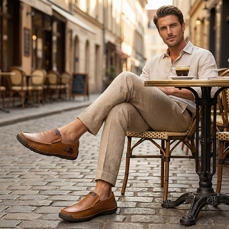 Zapatos clásicos de cuero sin cordones para hombre: piel de becerro de primera calidad, comodidad y estilo sin esfuerzo
