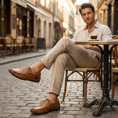 Zapatos clásicos de cuero sin cordones para hombre: piel de becerro de primera calidad, comodidad y estilo sin esfuerzo