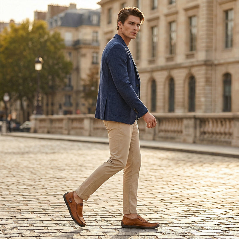 Zapatos clásicos de cuero sin cordones para hombre: piel de becerro de primera calidad, comodidad y estilo sin esfuerzo