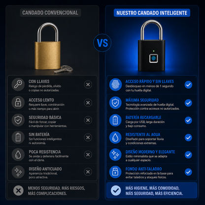 Candado Inteligente Con Huella Digital Recargable | Seguridad Inteligente