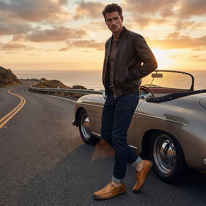 Zapatos clásicos de cuero sin cordones para hombre: piel de becerro de primera calidad, comodidad y estilo sin esfuerzo