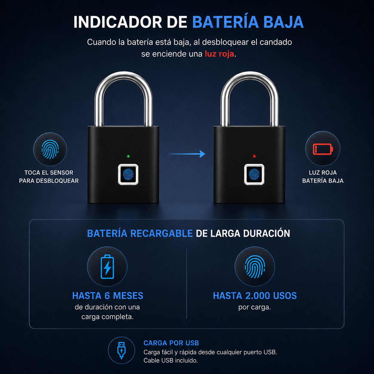 Candado Inteligente Con Huella Digital Recargable | Seguridad Inteligente