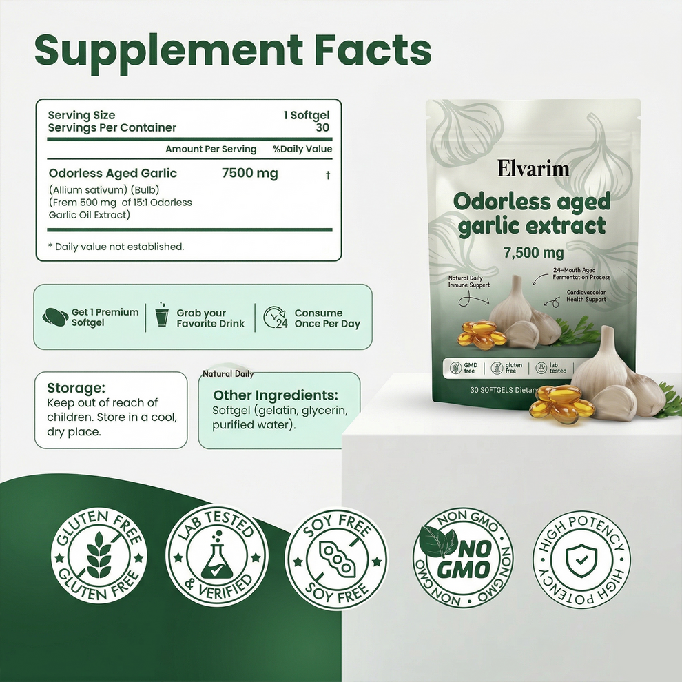 Extracto De Ajo Envejecido - ( 30 Cap ) Cápsulas Blandas Inodoras De 7500 MG