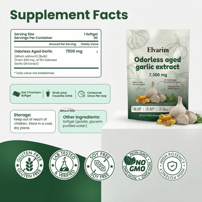 Extracto De Ajo Envejecido - ( 30 Cap ) Cápsulas Blandas Inodoras De 7500 MG