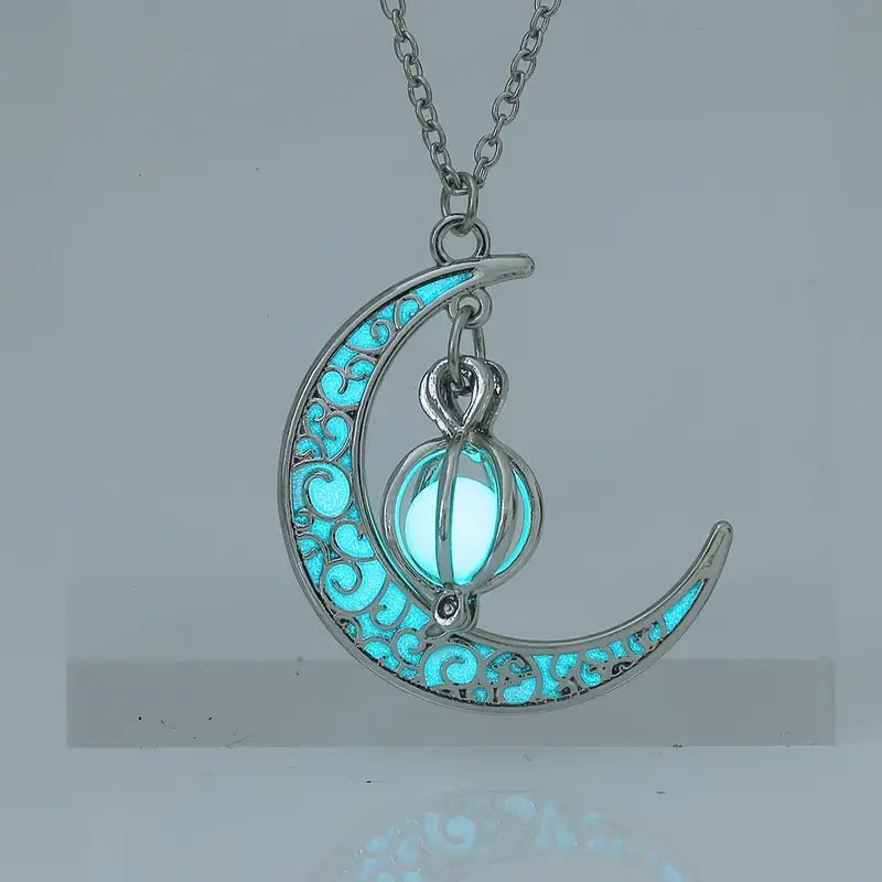 🌙 Collar Luna Fluorescente ✨Plata 925 ( Brilla En La Oscuridad )