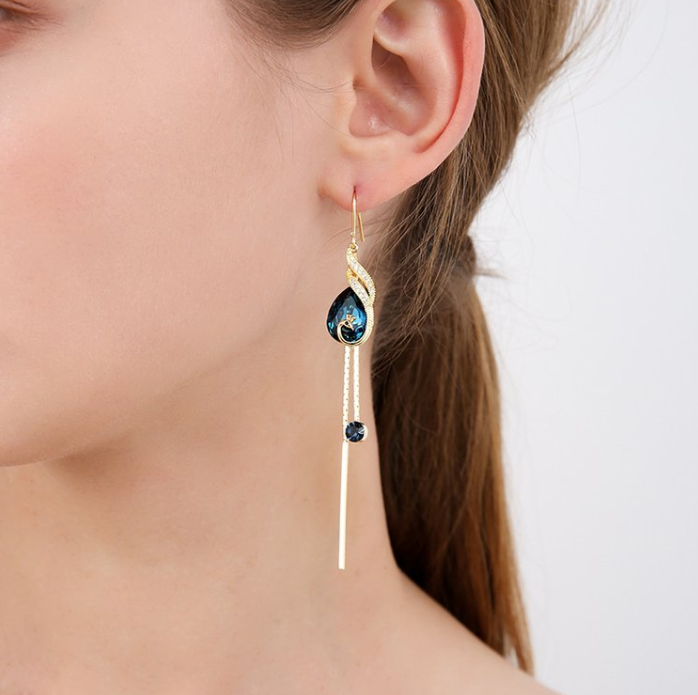 Peacock - Aretes de pavo real borla azul