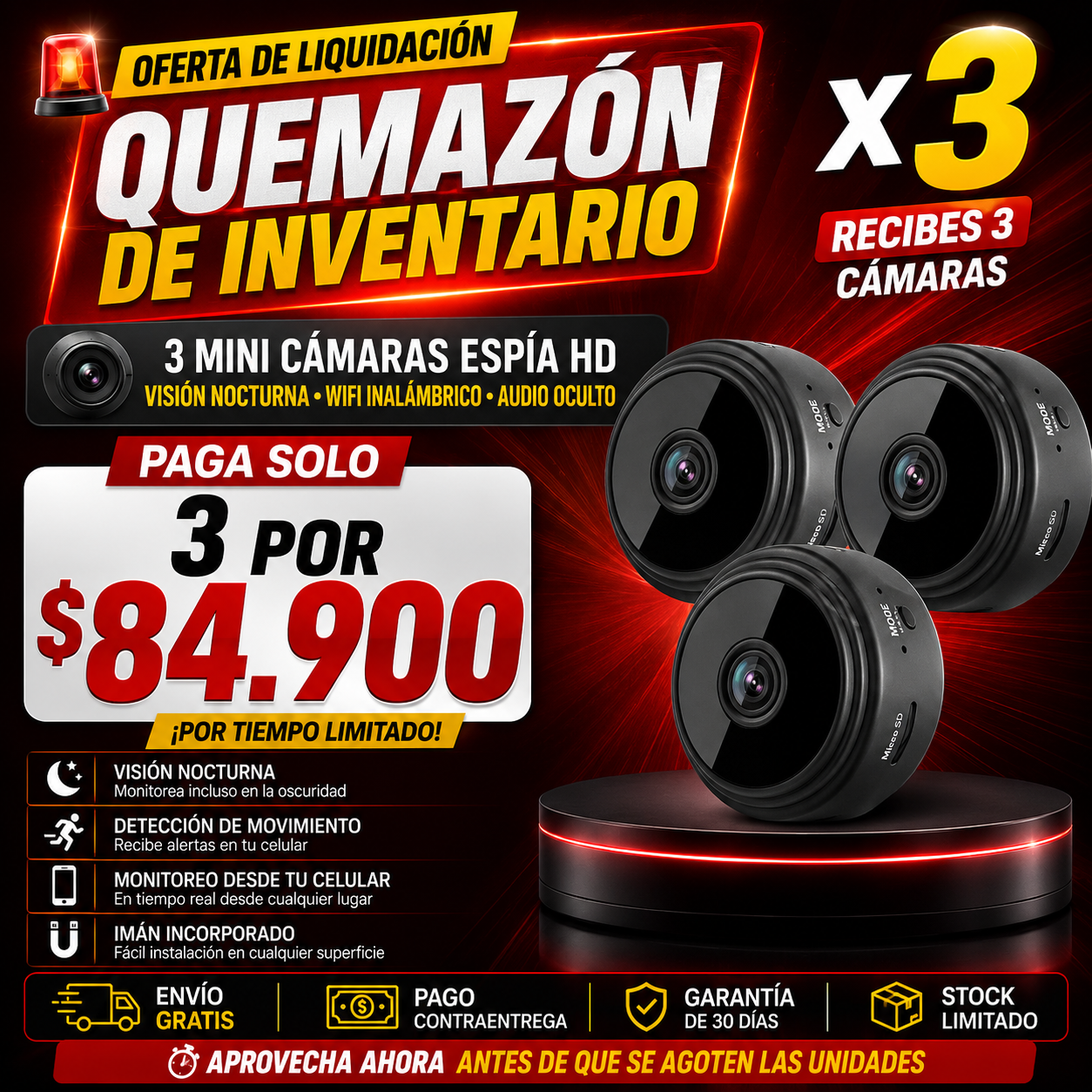 🔥 COMPRA 1 Y RECIBE 3 - La Promoción Más Grande Del Año - Mini cámara Espia 1080 Full HD - Inalámbrica - WIFI (Incluye Software Gratis)