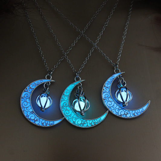 🌙 Collar Luna Fluorescente ✨Plata 925 ( Brilla En La Oscuridad )