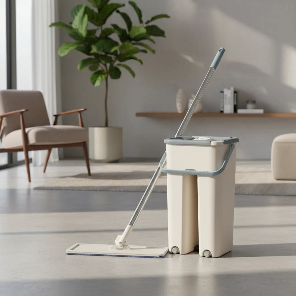 Trapeador Con Tela De Microfibra Con Exprimidor Plegable