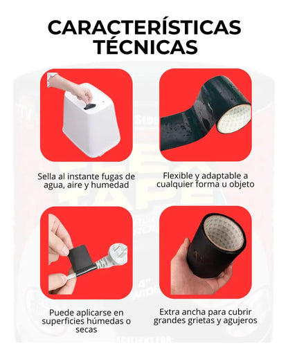 Flex Tape - Cinta Fuerte de Goma que Sella y Repara al Instante (15 METROS DE LARGO - 10 CM DE ANCHO)