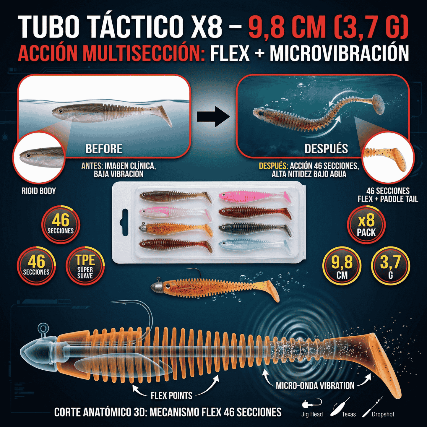 Set x 8 piezas🐟 de cebo señuelo con 46 secciones para pesca