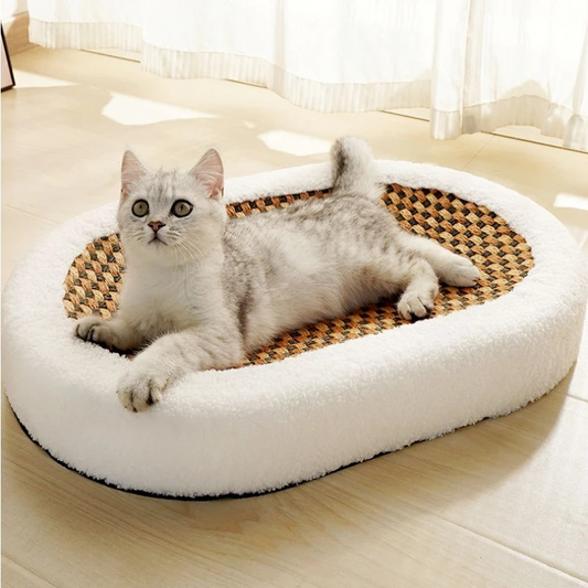 ScratchLounge🐈🛏️ Cama de felpa lujosa para gatos con superficie rascable