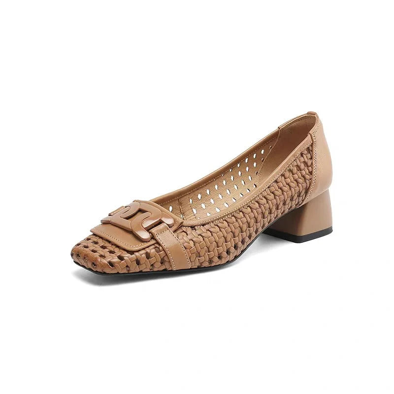 Zapato de Piel Punta Cuadrada Estilo Francés