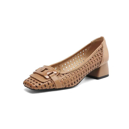Zapato de Piel Punta Cuadrada Estilo Francés