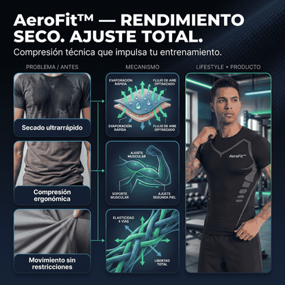 AeroFit™ - Camiseta De Compresión De Manga Corta, De Secado Rápido