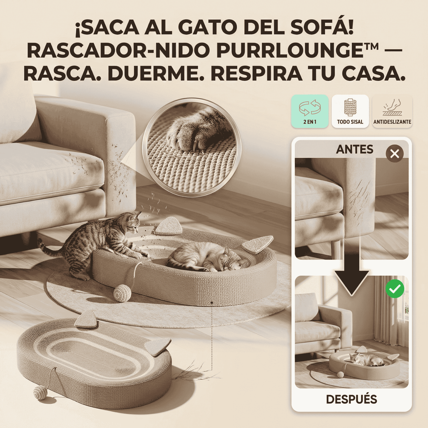 PurrLounge™ - Rascador y cama para gatos
