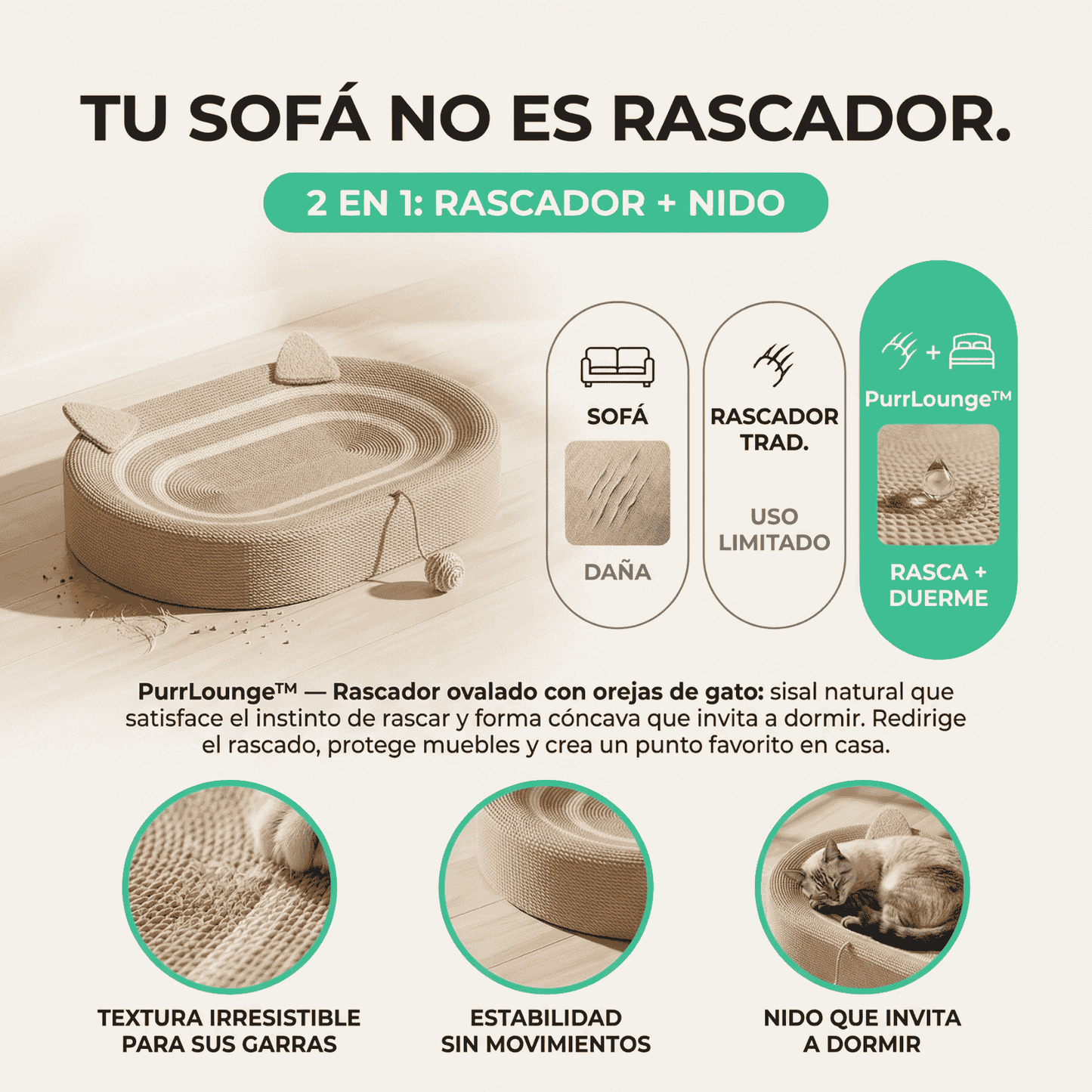 PurrLounge™ - Rascador y cama para gatos
