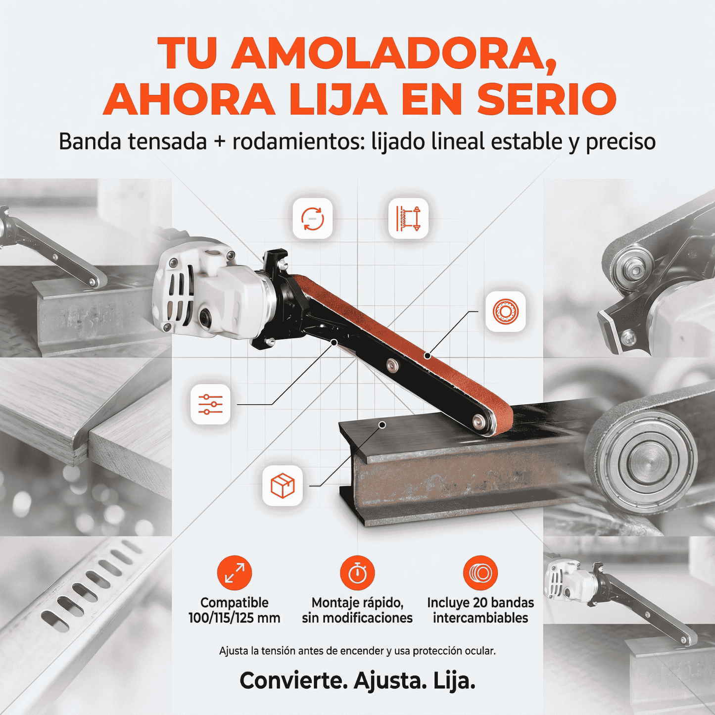 Adaptador de Lijadora de Banda ProFitGear™ + 20 Lijas Intercambiables