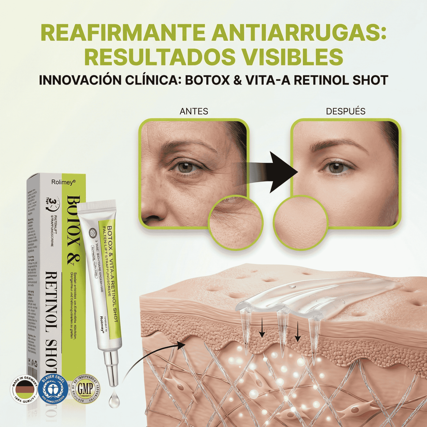 Rolimey® Botox & Vita-A Retinol Shot Crema reafirmante antiarrugas