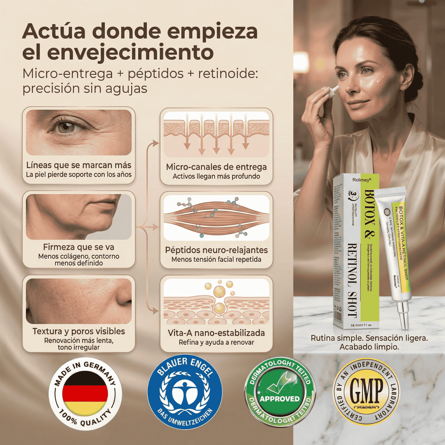 Rolimey® Botox & Vita-A Retinol Shot Crema reafirmante antiarrugas
